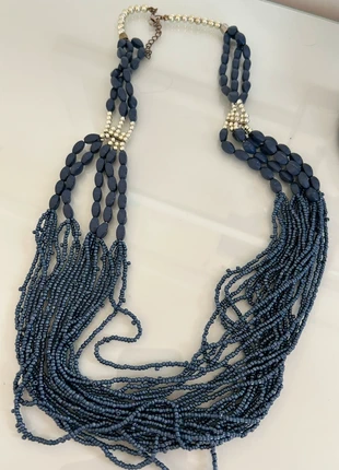 Boho navy blue silver beaded layered stack necklace, brand: NO LABEL, condition: Very good, €3.50, €4.38 includes Buyer Protection