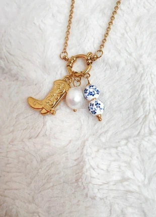 collier or charms santiags perles bijoux fantaisie chaine acier inoxydable, merk: boutique bijoux, staat: Nieuw zonder prijskaartje, € 6,00, € 7,00 inclusief Kopersbescherming