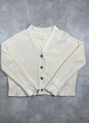 Cardigan COS beige col V bouton noir en coton taille S, merk: COS, staat: Heel goed, maat: S / 36 / 8, € 55,00, € 58,45 inclusief Kopersbescherming