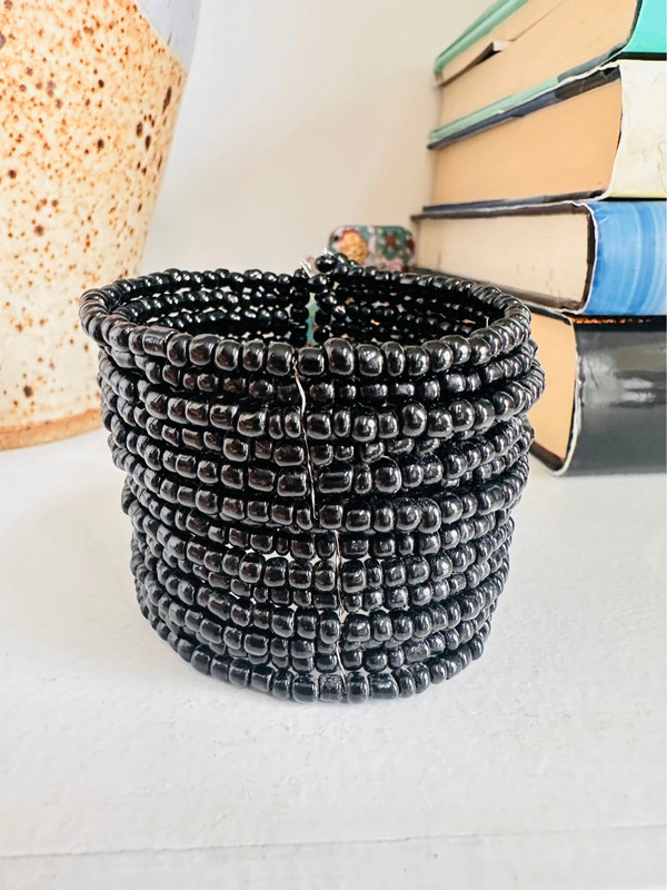 Large black glass bead cuff 1