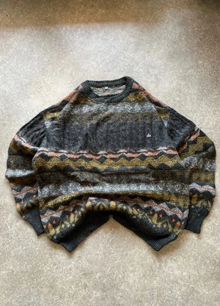 Pull vintage 90s motifs ethniques géométriques | maille épaisse laine | noir ocre vert | taille L, brand: Vintage Dressing, condition: Very good, size: L, €40.00, €42.70 includes Buyer Protection