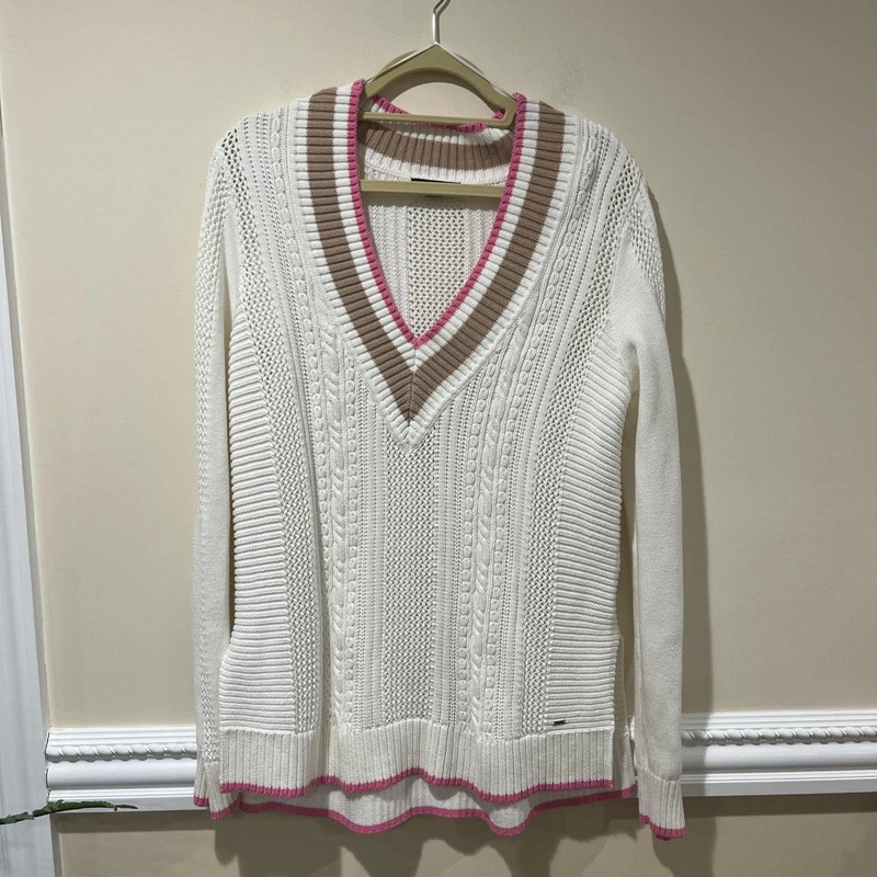 Women’s Tommy Hilfiger White Knitted V-Neck Sweater 1