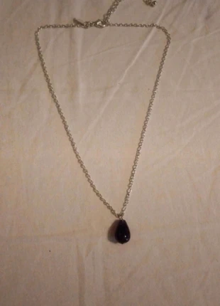 Collier Ras de cou femme chaîne argentée et pendentif en forme de goutte noire, condition: New without tags, €3.00, €3.85 includes Buyer Protection
