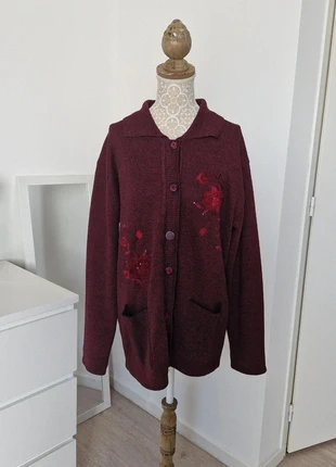 Gilet bordeaux Lan ZanS brodé fleurs – Taille L/XL, merk: lan zans, staat: Heel goed, maat: L / 40 / 12, € 10,99, € 12,24 inclusief Kopersbescherming