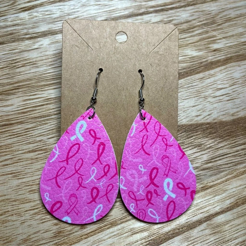 Faux Leather Drop Earring- Breast Cancer Awareness