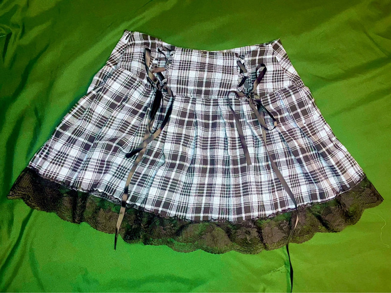 Baby Blue Plaid Lace Ribbon Tie Up Skirt 1