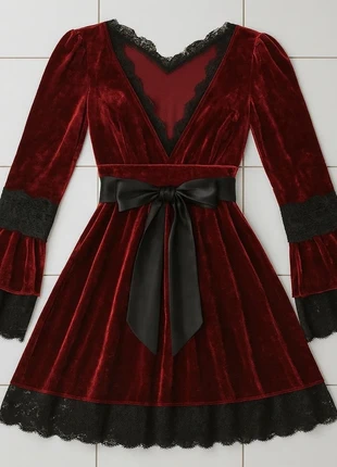 Robe velours bordeaux à dentelle noire et ruban, brand: Bordeaux, condizioni: Ottime, taglia: S / IT 40 / EU 36, €50.00, €53.20 include la Protezione acquisti