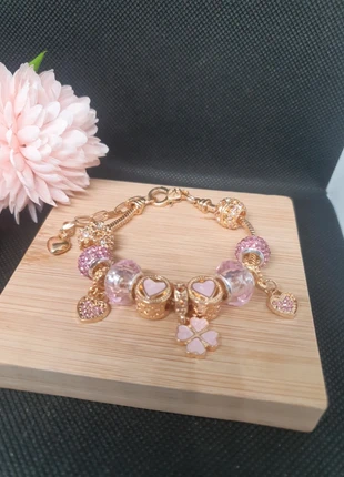 Bracelet doré et rose, coeur et trèfle à 4 feuilles, marque: sans marque, état: Neuf avec étiquette, 5,00 €, 5,95 € Protection acheteurs incluse