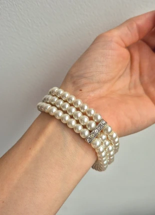 3 layer white pearl rhinestone beaded bracelet, condition: Very good, £3.25, £4.11 includes Buyer Protection