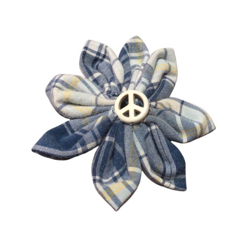 hand made blue yellow and white plaid pattern fabric bow hairpin 2