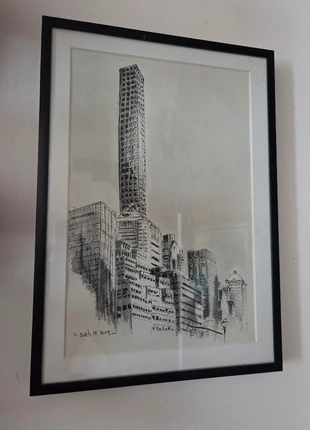 Dessin original encadré – Ville verticale (signé L. Seb H. 2018), merk: Fabrication Artisanale, staat: Heel goed, € 25,00, € 26,95 inclusief Kopersbescherming