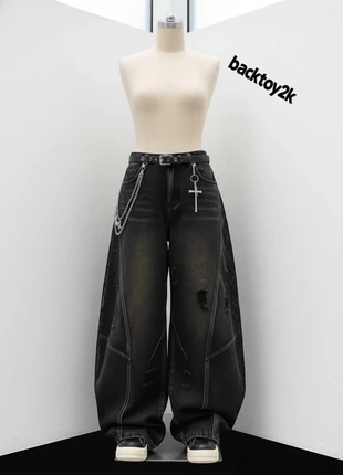 Jeans baggy délavé noir avec coutures apparentes style grunge, marque: noctyra, état: Très bon état, taille: M, 52,90 €, 56,25 € Protection acheteurs incluse