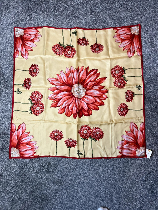 talbots 100% silk yellow & red floral scarf 1