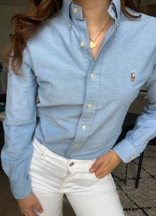 Ralph Lauren Slim Fit Stretch Oxford Blue Overhemd Hemd Blouse Chemise Camisa XS, staat: Heel goed, maat: XS / 34 / 6, € 45,00, € 47,95 inclusief Kopersbescherming
