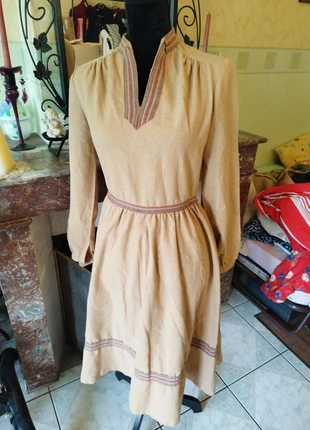 Robe beige bordeaux vintage XS/34 années 80 style médiéval bohème boho dress folk 80s, condition: Very good, size: XS / 34 / 6, €21.00, €22.75 includes Buyer Protection