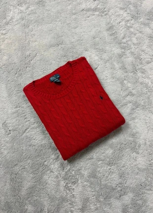 Pull torsadé Sweat hiver col rond Tressé Raph Lauren rouge logo bleu marine XL homme, marca: Ralph Lauren, estado: Muito bom, tamanho: XL, €47.00, €50.05 inclui Proteção do Comprador