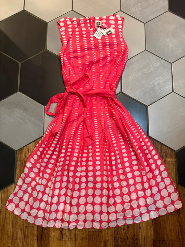 NWT Anne Klein Women s Fit Flare Dress w Sash Lipstick Aloha 6 Cocktail Casual