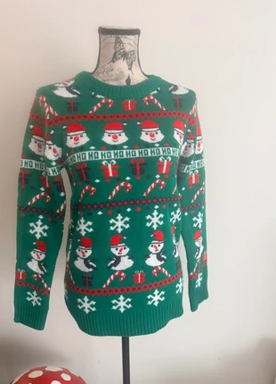 Pull de Noël vert motifs bonhommes de neige, brand: Atmosphera, condizioni: Ottime, taglia: M / IT 42 / EU 38, €12.00, €13.30 include la Protezione acquisti