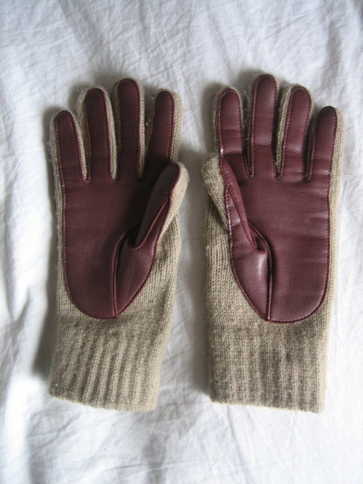 paire de gants Aria,tricotée acrylique et empiècements synthétiques surpiqués beige bordeau taille M 1