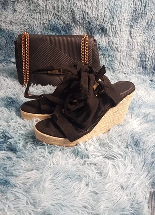 ASOS Women Black Tie Wrap Wedge Sandal – UK 6, brand: ASOS, condition: Good, size: 6, £5.99, £6.99 includes Buyer Protection