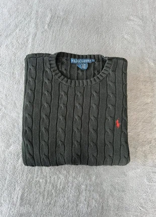 Pull Ralph Lauren torsadé noir vert très foncé logo brodé rouge M, marca: Ralph Lauren, estado: Muito bom, tamanho: M / 38 / 10, €34.90, €37.35 inclui Proteção do Comprador