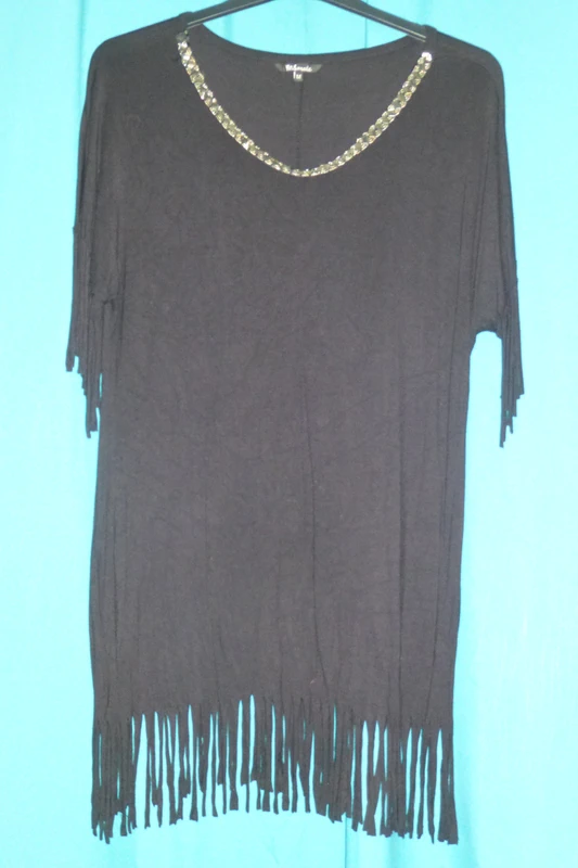 tunique tee-shirt noir à frange Ms mode taille M - photo numéro 2