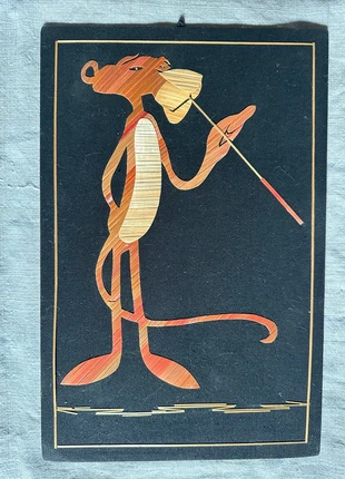 Cadre pink Panther vintage seventies straw art handmade, marque: Vintage, état: Bon état, 9,00 €, 10,15 € Protection acheteurs incluse