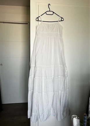 Robe longue en coton à volants et bretelles blanche Mango causal sportswear, marke: Mango, zustand: Sehr gut, größe: L / 40 / 12, 24,00 €, 25,90 € inklusive Vinted-Käuferschutz