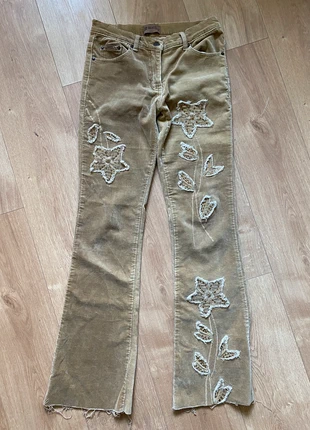 Pantalon taille baisse velours côtelé camel et broderies perles y2k, brand: Vintage Boutique, condition: Very good, size: S / 36 / 8, €15.00, €16.45 includes Buyer Protection