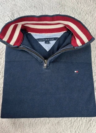 Pull half zip 1/4 zip col camionneur Tommy Hilfiger / bleu marine logo brodé / taille M, marca: Tommy Hilfiger, estado: Muito bom, tamanho: M, €30.00, €32.20 inclui Proteção do Comprador