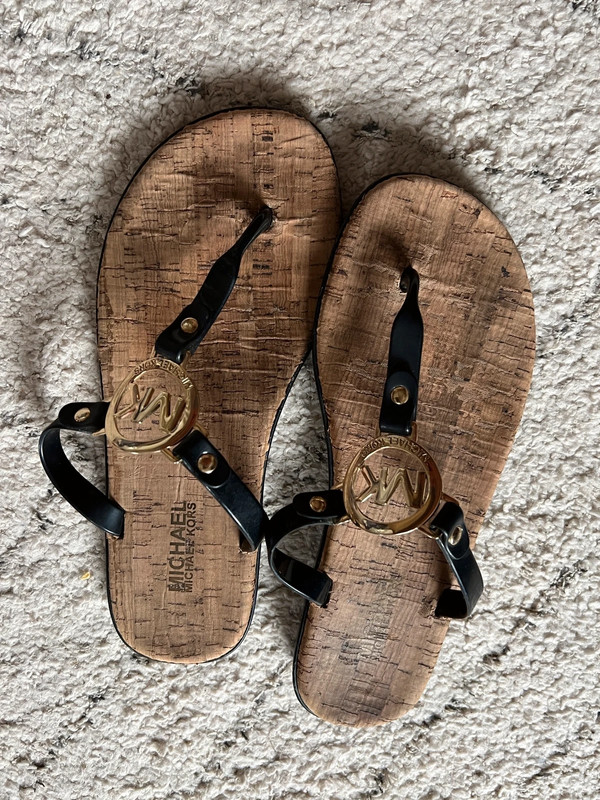 Michael Kors MK Charm Jelly Sandals Logo Cork Thong Flip Flops