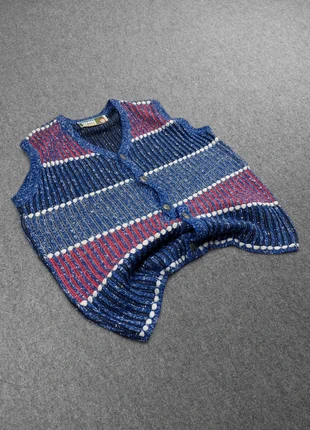 Cardigan Gilet sans Manches Vintage 80s en Maille Chiné Bleu / Rouge à Motifs Reliefs 47% Laine (L), marke: Vintage Dressing, zustand: Sehr gut, größe: L, 23,00 €, 24,85 € beinhaltet Vinted-Käuferschutz Pro