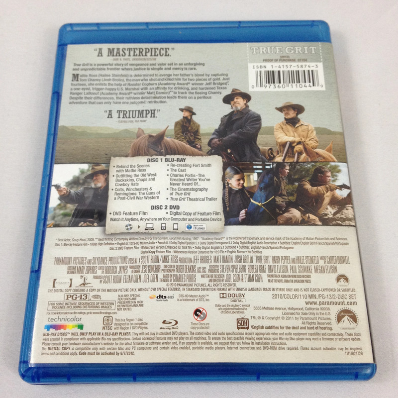 True Grit - 2010 - Rated PG 13- 2 Disc Combo Pack - Blu/Ray DVD - Used 2