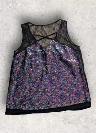 Top débardeur Naf Naf noir et sequin violet taille 38, merk: Naf Naf, staat: Heel goed, maat: M / 38 / 10, € 10,00, € 11,20 inclusief Kopersbescherming