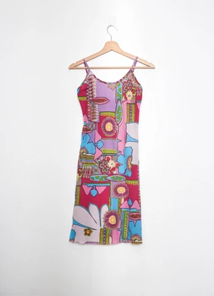 Vintage nylon dress | Robe à bretelles imprimée multicolore en nylon, marque: Vintage, état: Très bon état, taille: XS / 34 / 6, 14,00 €, 15,40 € Protection acheteurs (Pro) incluse