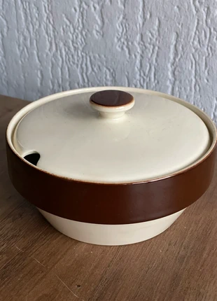 Vintage Mosa Maastricht keramische pot met deksel – bruin/crème – jaren 60/70, marque: Mosa, état: Très bon état, 34,50 €, 36,93 € Protection acheteurs incluse