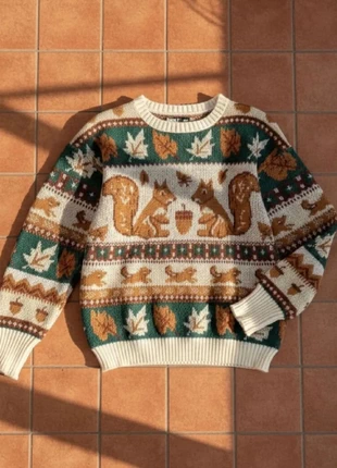 Pull automnal renards taille M, style cosy chic, imprimé forêt, tendance rétro, brand: Isoldea, condition: Very good, size: M / 38 / 10, €44.99, €47.94 includes Buyer Protection Pro