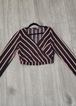 New Look Black & White V-Neck Wrap Blouse | Long Sleeve | Cropped | UK12 / EUR40, brand: New Look, condition: New without tags, size: M / UK 12-14, £4.00, £4.90 includes Buyer Protection