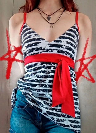 Top tirantes ajustado vintage tirantes corto | Talla L M rayas blanco negro rojo lazo y2k retro 2000, marca: Vintage Dressing, estado: Muy bueno, tamaño: L / 40 / 12, 5,90 €, 6,90 € Protección al comprador incluida