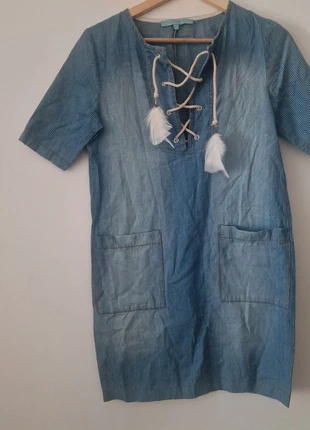 Robe denim La Fée Maraboutée – 100% coton – Made in Italy – Style bohème lacé – T.36, brand: La Fee Maraboutee, condition: New without tags, size: S / 36 / 8, €10.00, €11.20 includes Buyer Protection