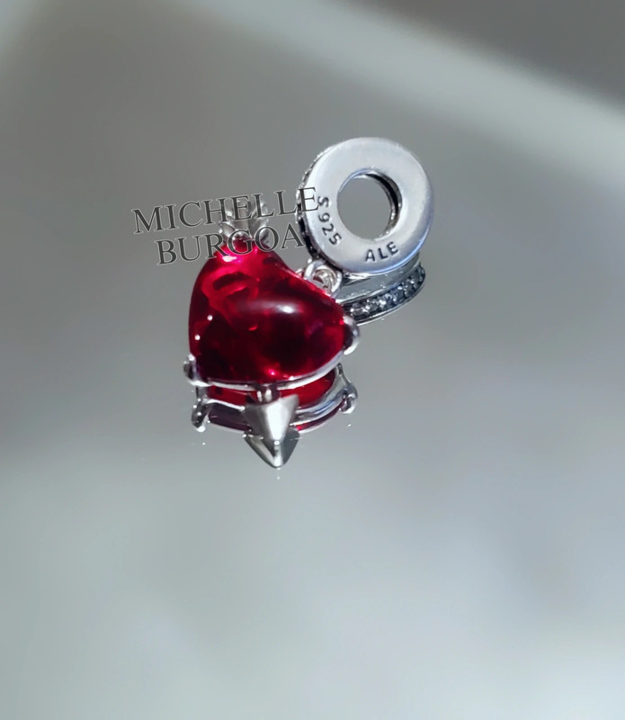 Red Heart & Arrow Murano Glass Dangle Charm 1