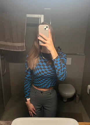 NA-KD Oberteil Strickpulli blau schwarz kariert Karomuster Strickoberteil Emilie Malou, brand: NA-KD, condizioni: Ottime, taglia: XS / IT 38 / EU 34, €12.00, €13.30 include la Protezione acquisti