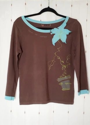Tee-shirt manches longues Cop Copine avec fleur en relief et écritures, brand: Cop Copine, condition: Very good, size: L / 40 / 12, €12.00, €13.30 includes Buyer Protection