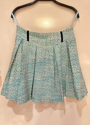 high waisted tweed skirt pleated mini short skirt in blue green, condition: Very good, size: S / UK 8-10, £6.50, £7.53 includes Buyer Protection