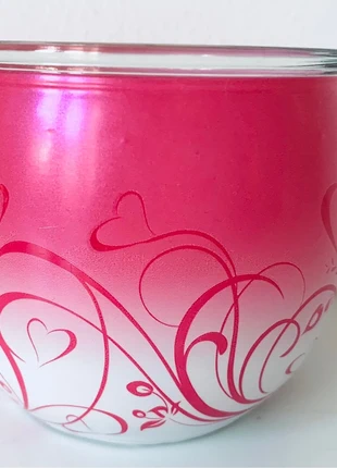 Pink hearts glass pretty tea light holder, condition: Very good, £1.79, £2.58 includes Buyer Protection
