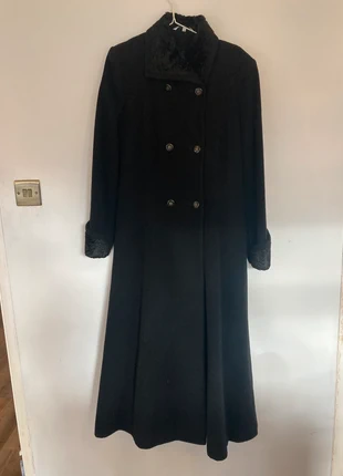 Vintage Nuage by Debenhams Long Black Winter Coat – Faux Fur Collar & Cuffs – Elegant Fit & Flare, brand: Debenhams, condition: Very good, size: M / UK 12-14, £30.00, £32.20 includes Buyer Protection