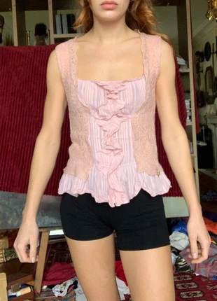 Haut laine maille froufrou manche courte baroque vintage, condition: Very good, size: XS / 34 / 6, €25.00, €26.95 includes Buyer Protection