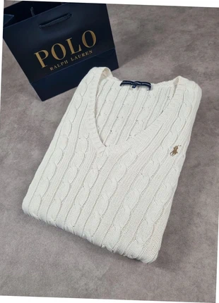 Pull Sweat Col V Torsadé Tressé Ralph Lauren Premium Blanc Taille L Femme, merk: Ralph Lauren, staat: Heel goed, maat: L / 40 / 12, € 65,00, € 68,95 inclusief Kopersbescherming