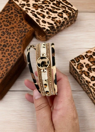 Manchette dorée imprimé léopard marron effet poil, marca: La Boutique, estado: Muito bom, €5.00, €5.95 inclui Proteção do Comprador