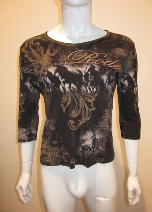 Western Graphic Horses Rhinestone 'Rodeo' Top Y2K, merk: cactus bay, staat: Heel goed, maat: M / 38 / 10, € 17,00, € 18,55 inclusief Kopersbescherming
